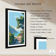 Busan South Korea framed art print with wooden frame, white mat border, and listed features
