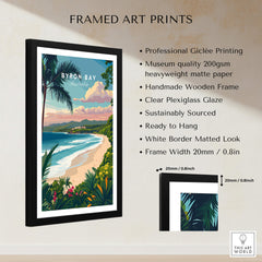 Byron Bay Australia Travel Poster framed art print showcasing coastal beauty and vibrant scenery.