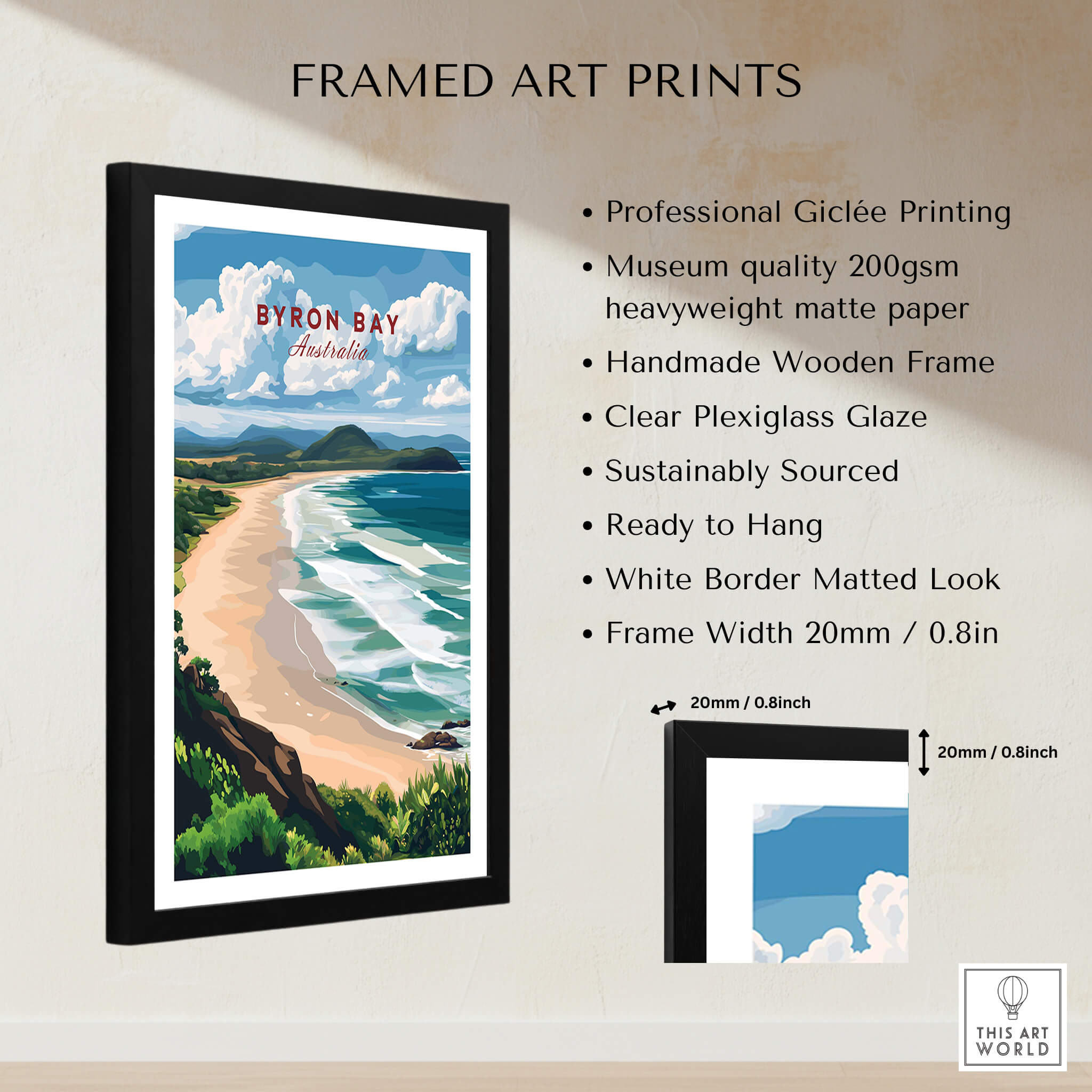 Byron Bay Beach Print - Australia Wall Art framed art print featuring serene coastal landscape and professional Giclée printing.