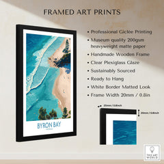 Byron Bay Beach Australia Canvas Art Print featuring clear Plexiglass glaze and a handmade wooden frame.
