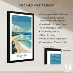 Byron Bay Wall Art Australia Travel Print featuring framed artwork of Byron Bay's coastline and vibrant scenery