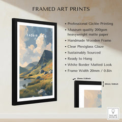 Framed art print of Cadair Idris mountain landscape with size and quality details