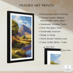 Framed Cadair Idris wall art print with mountain landscape, wooden frame, and quality details