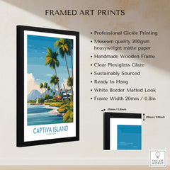 Captiva Island Florida Wall Art – Tropical Coastline and Sailboat Decor framed print with palm trees and turquoise water