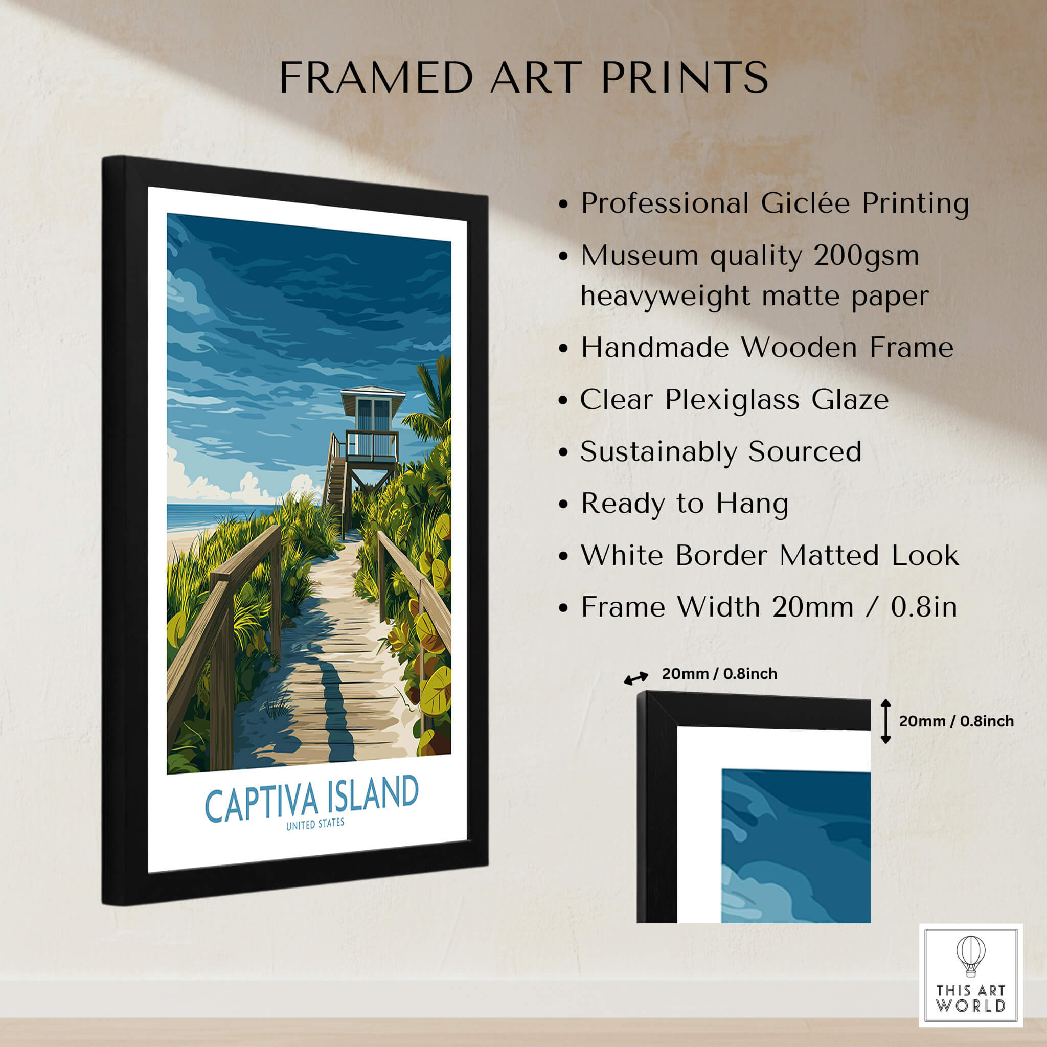 Captiva Island Florida Wall Art – Tropical Art framed print featuring a scenic coastal boardwalk.