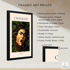 Framed Caravaggio Art Prints - Medusa 1597 featuring Giclée printing and handmade wooden frame.