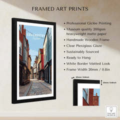 Framed Colchester England travel art print on wall with quality and size details