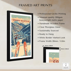 Copper Mountain Travel Poster – Sunset Ski Slopes framed art print with vibrant colors and details.