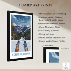 Copper Mountain Colorado Wall Art – Snowy Peak Winter Sports Print framed with professional giclée printing details.