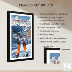 Copper Mountain Ski Poster – Winter Ski Village & Snowy Mountain Art in a framed print with ski scene.