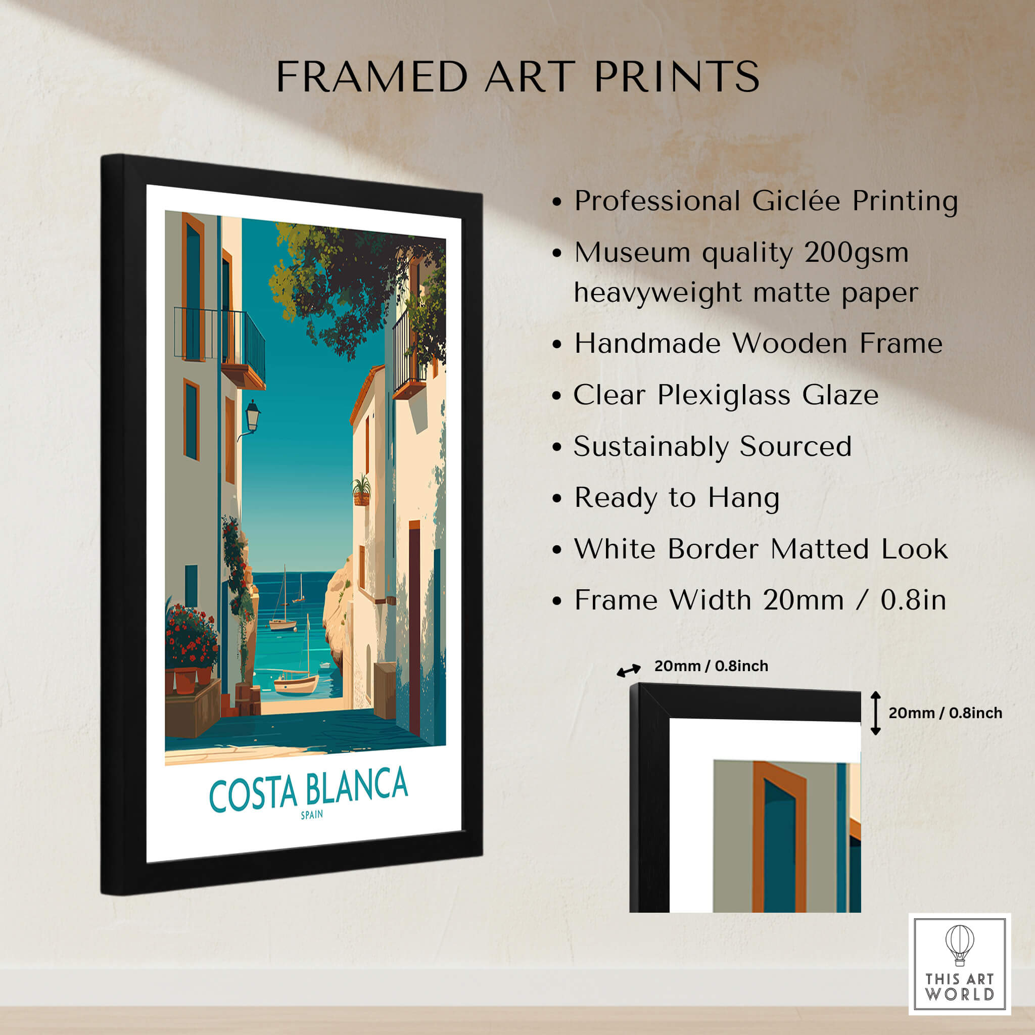 Costa Blanca Spain Wall Art Print - Spanish Village Artwork framed art print with museum quality features.