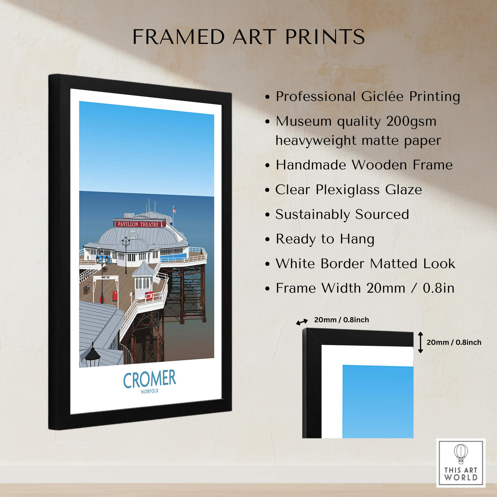Cromer Norfolk Wall Art – Historic Seaside Pier Art Print framed artwork showcasing giclée printing and architectural details.
