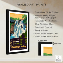 Framed Cuyahoga Valley National Park waterfall art print with quality and size details