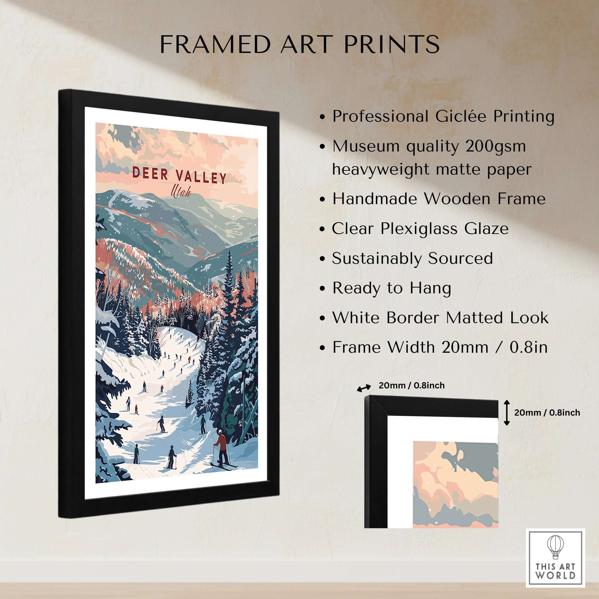 Deer Valley Ski Print - Utah framed art print showcasing stunning mountain slopes with vibrant colors.