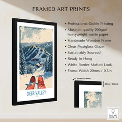 Framed Deer Valley Wall Art print showcasing winter mountains, perfect for inspiring an adventurous decor.