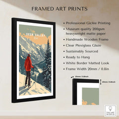Framed Deer Valley Print Utah featuring breathtaking mountain scenery and ski enthusiast, perfect for home or office decor.