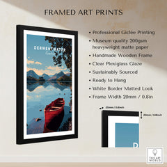 Derwentwater Travel Poster – Lake District Art Print framed with detailed features and serene landscape.