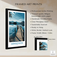 Derwentwater Cumbria Wall Art – Scenic Lake Pier Art Print - Framed Giclée print with wooden frame and plexiglass.