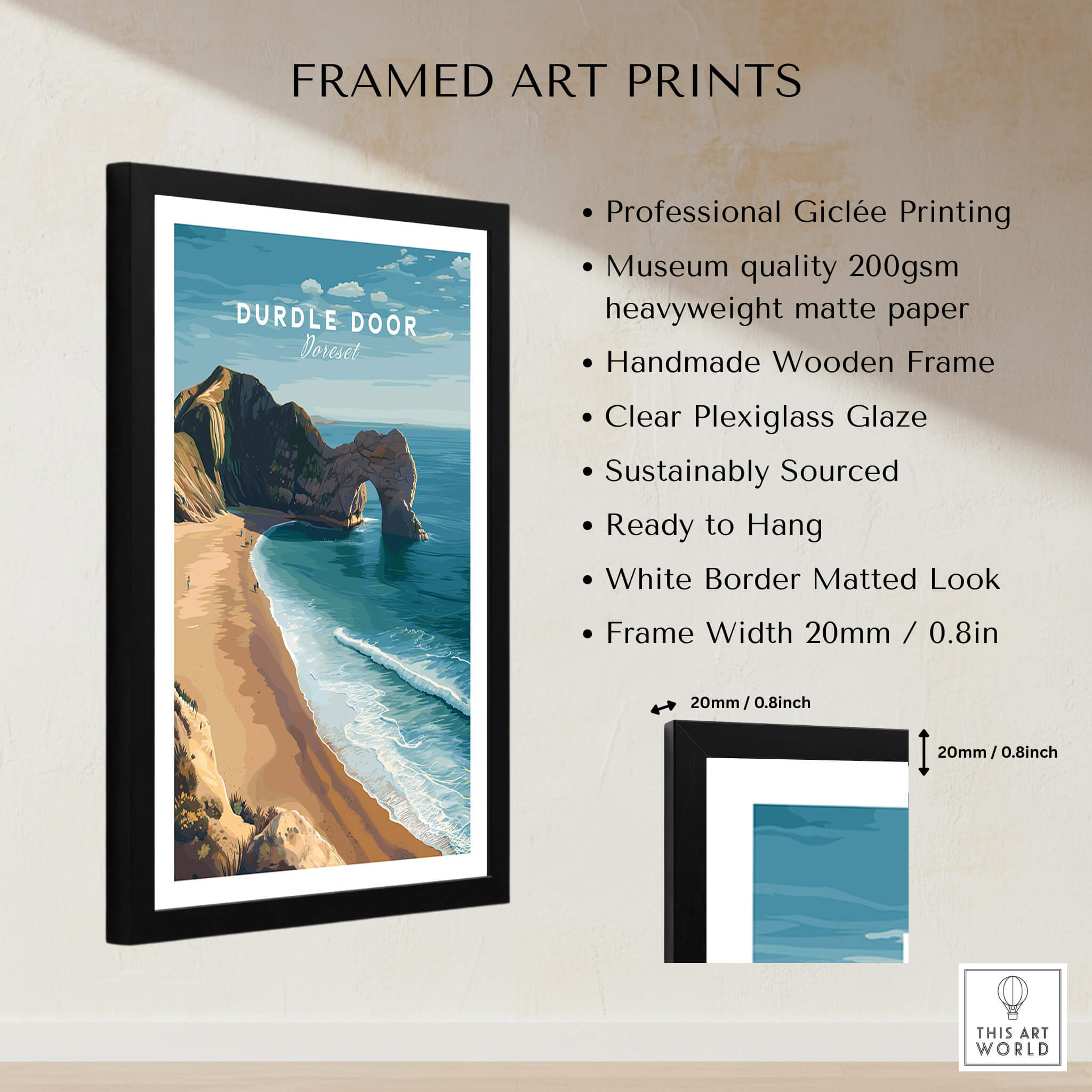 Durdle Door Poster – Jurassic Coast Wall Art framed print showcasing the limestone arch and stunning coastal scenery.