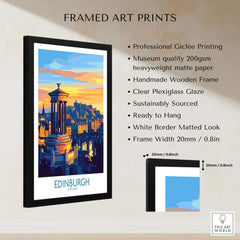 Edinburgh Travel Poster framed art print showcasing iconic landmarks and vibrant colors of Edinburgh.
