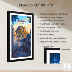 Edinburgh Wall Art framed print featuring a stunning castle and sunset over Edinburgh, perfect for home decor.