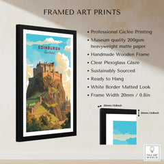 Edinburgh Poster Print framed wall art showcasing Edinburgh Castle with clear plexiglass and handmade wooden frame.