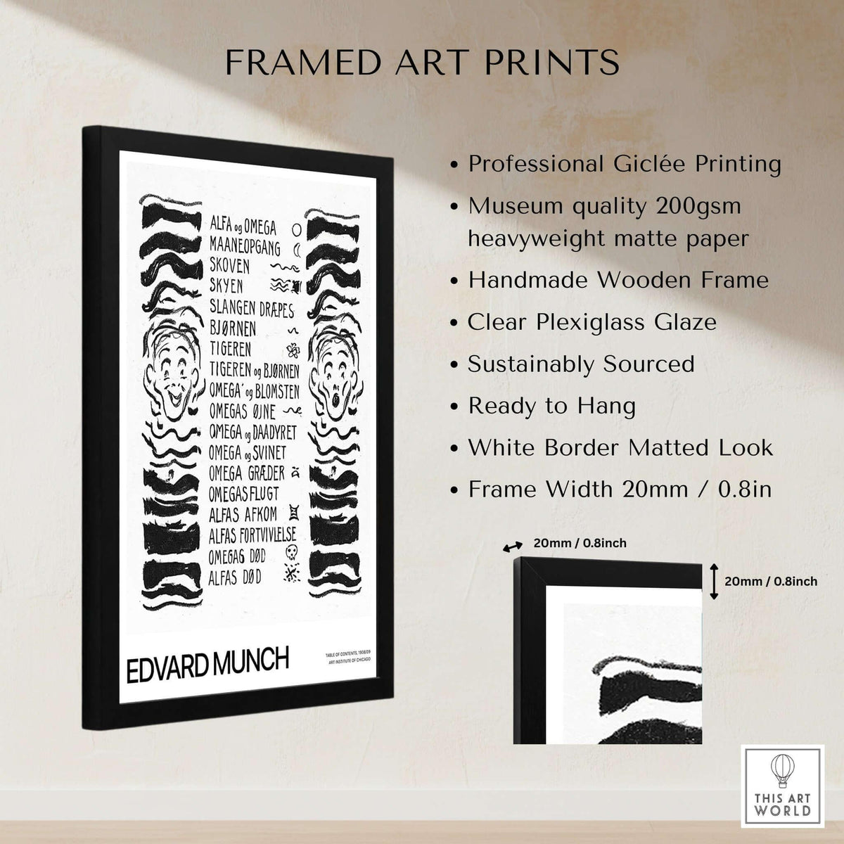 Edvard Munch Art Print - Table of Contents Alpha Omega Series Print Art Institute of Chicago Poster in a framed display.