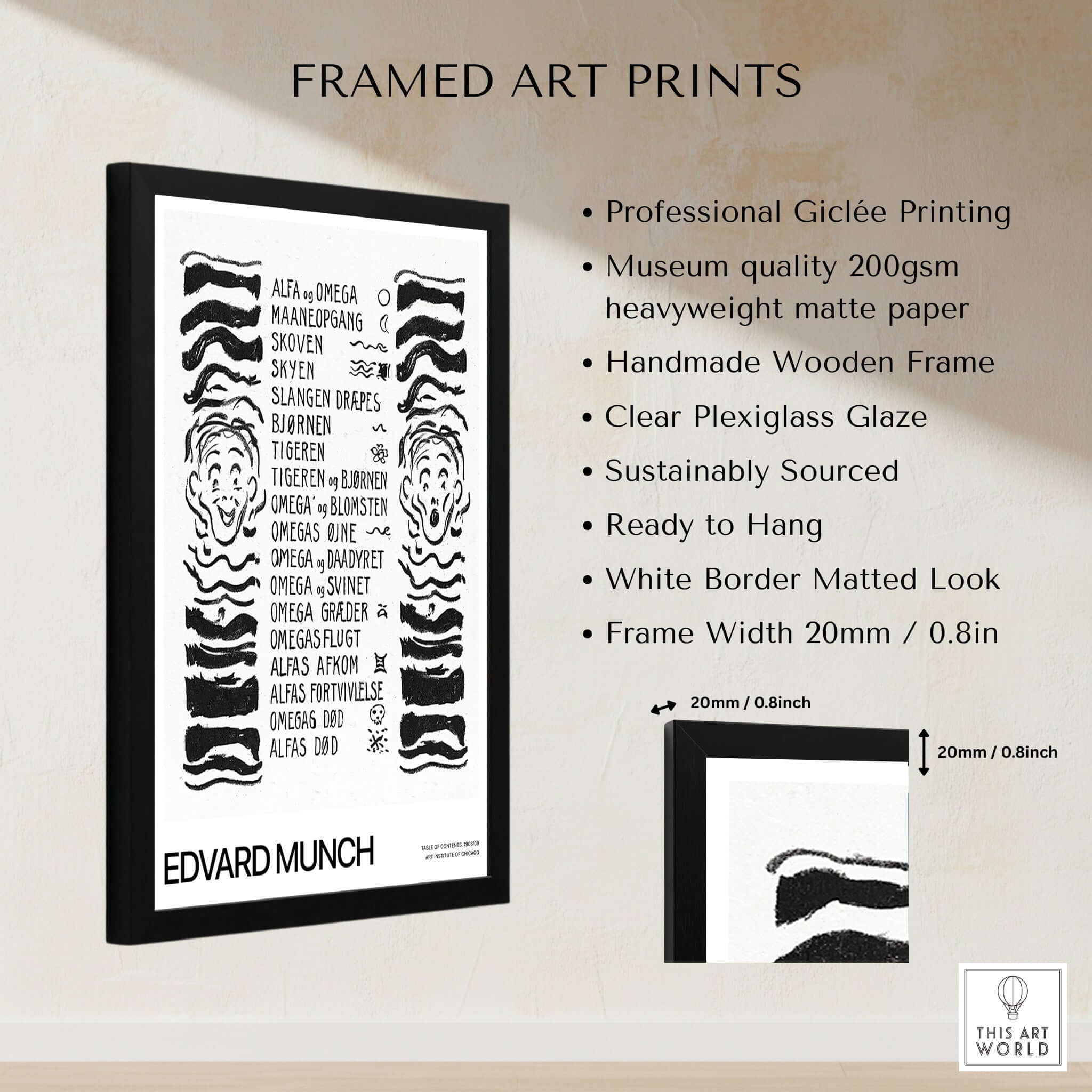 Edvard Munch Art Print - Table of Contents Alpha Omega Series Print Art Institute of Chicago Poster in a framed display.