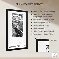 Edvard Munch The Scream 1895 Lithograph Art Print Expressionist Poster framed art print with clear plexiglass glaze.