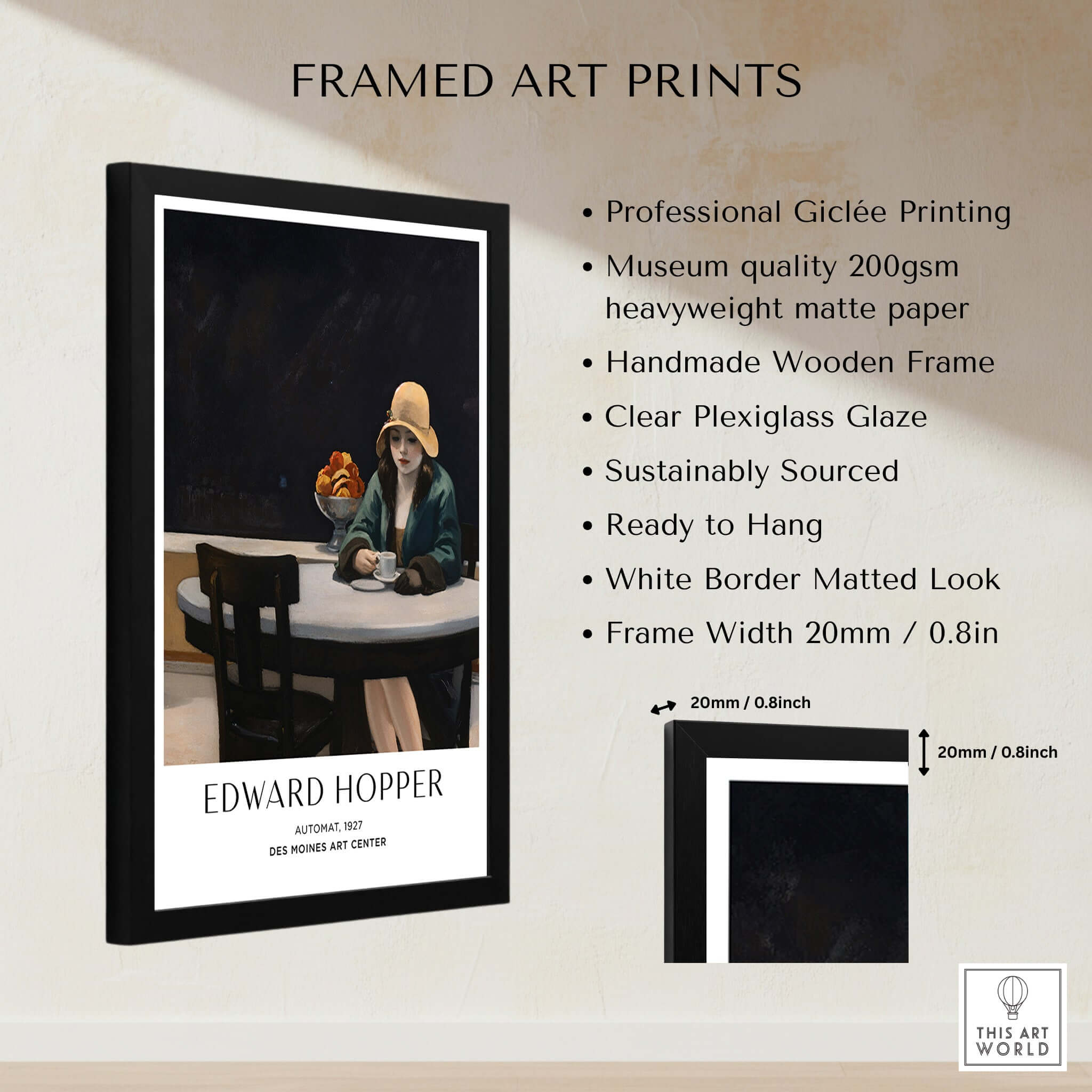 Edward Hopper Automat 1927 Des Moines Art Center Poster Print framed art print with professional quality features.