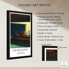 Edward Hopper Nighthawks 1942 Iconic Diner Art Print AIC Poster framed with giclée printing and wooden frame.