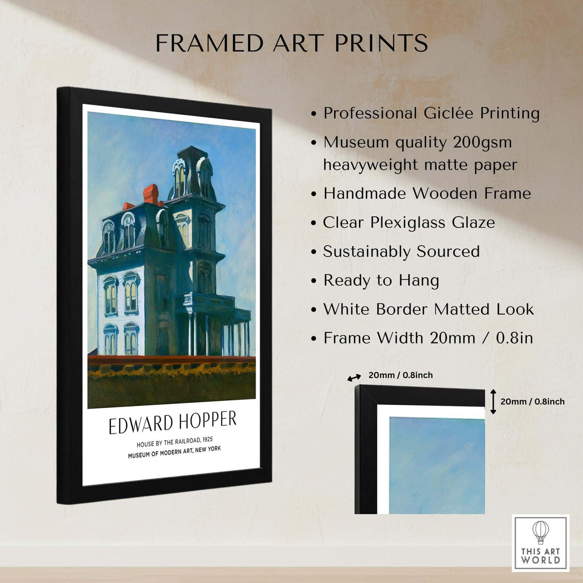 Edward Hopper House by the Railroad 1925 MoMA Art Print Poster framed with museum quality materials.