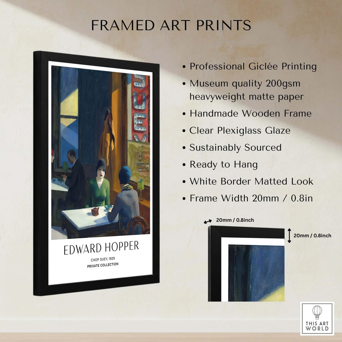 Edward Hopper Chop Suey 1929 Art Print Poster - Urban Restaurant Scene framed art print with giclée quality.
