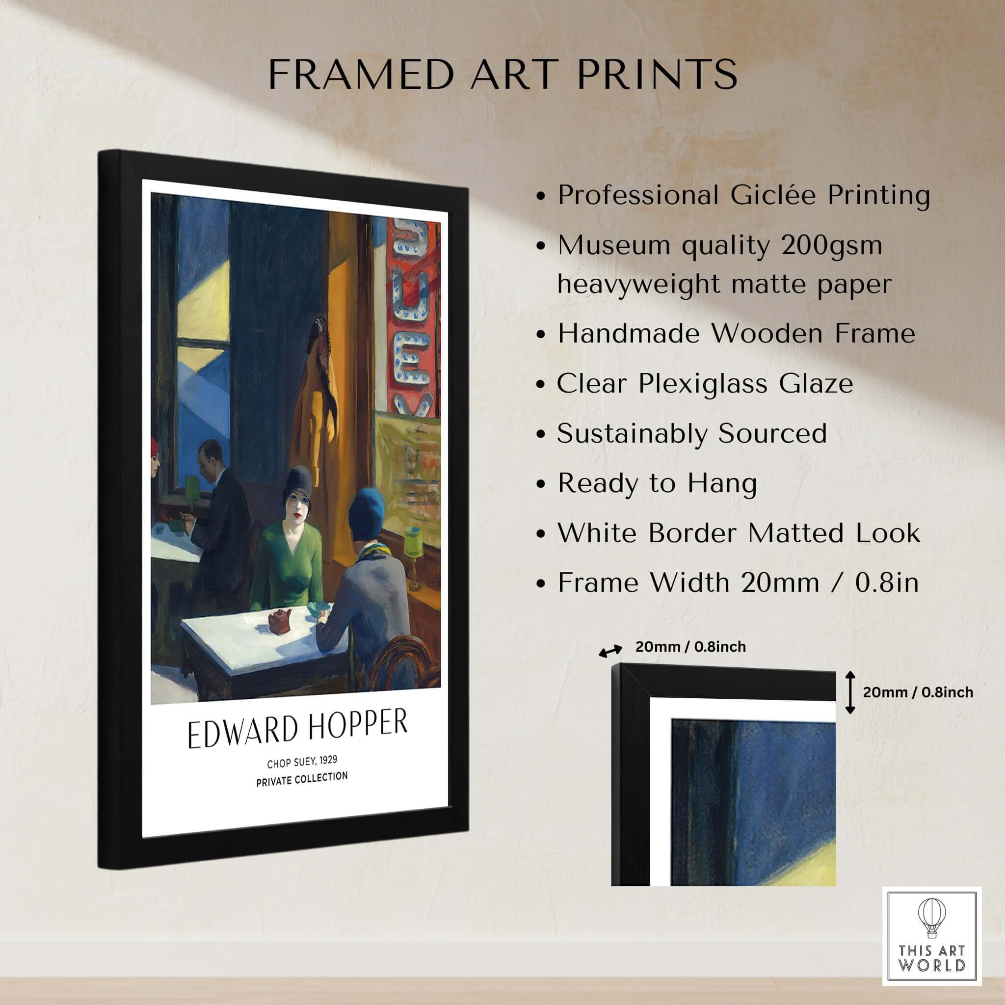Edward Hopper Chop Suey 1929 Art Print Poster - Urban Restaurant Scene framed art print with giclée quality.