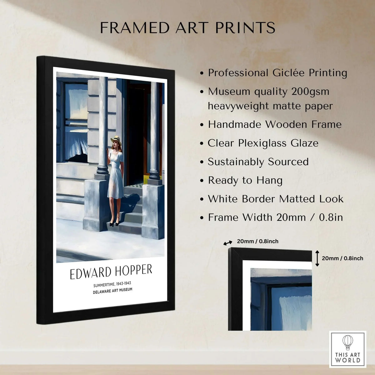 Edward Hopper Summertime 1943 Delaware Art Museum Art Print, framed with professional Giclée printing and clear glazing.