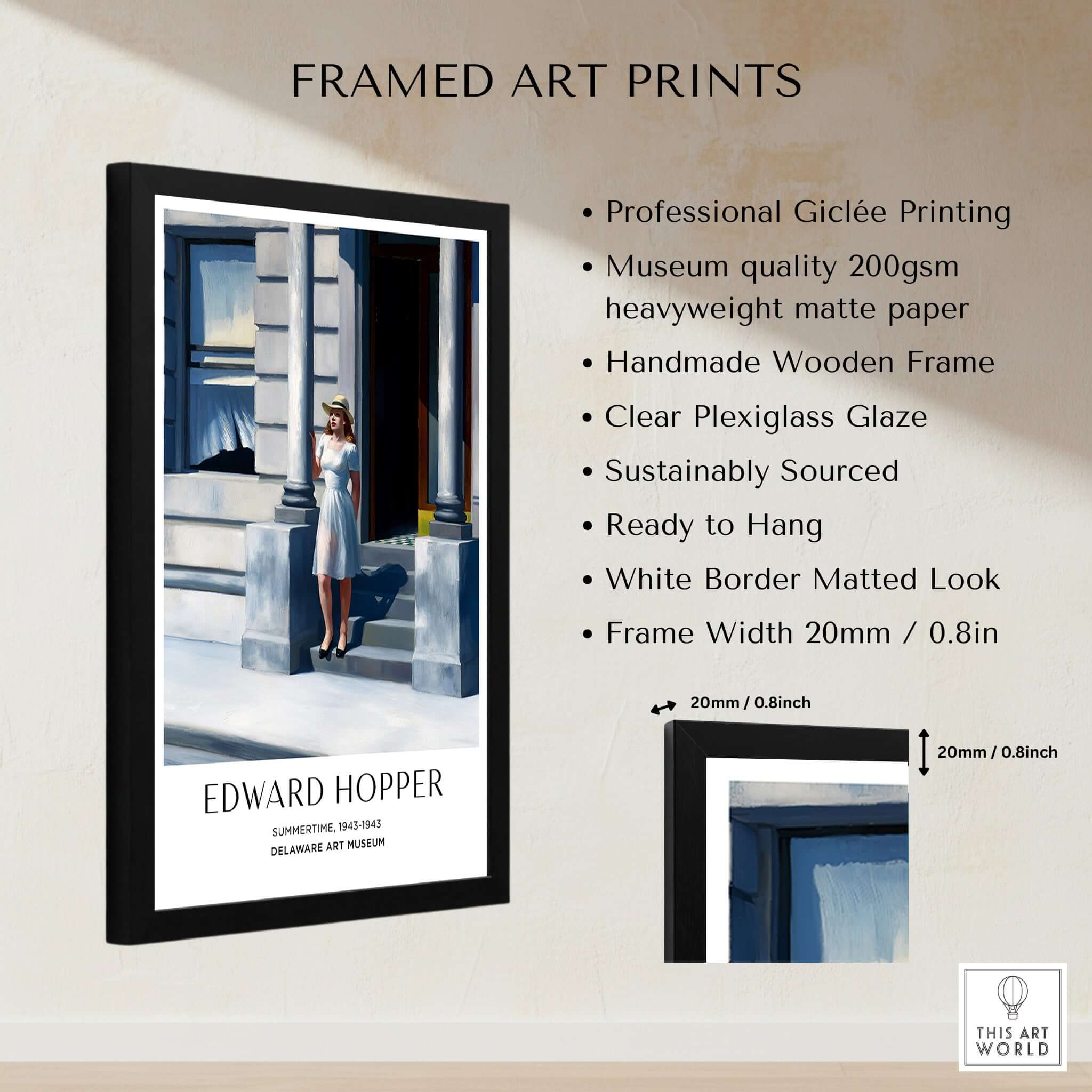 Edward Hopper Summertime 1943 Delaware Art Museum Art Print, framed with professional Giclée printing and clear glazing.