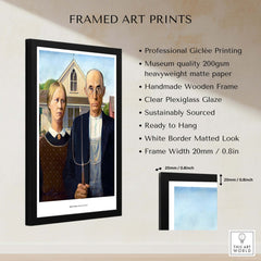 Exhibition Art Print American Gothic Grant Wood Famous Painting Wall Art Poster framed with professional giclée printing.