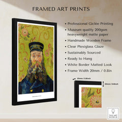 Exhibition Art Print Vincent van Gogh The Postman Famous Portrait Wall Art Poster in a stylish frame with details.
