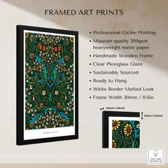 Exhibition Art Print William Morris Tulip Famous Pattern Arts Crafts Floral Poster Wall Art in framed display.