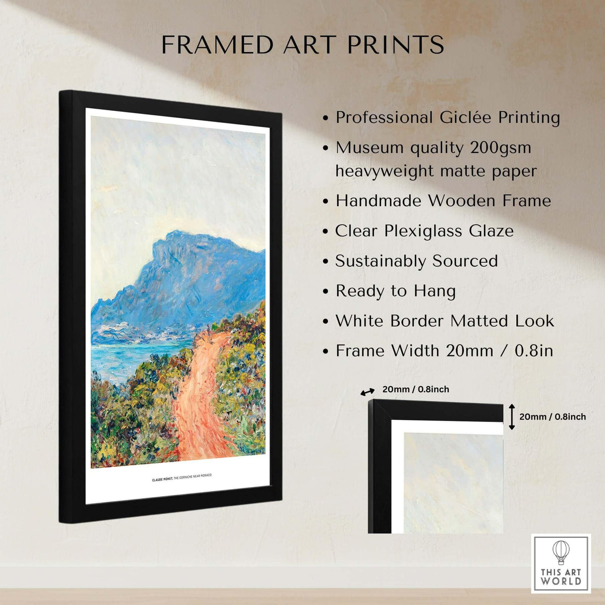 Exhibition Art Print Claude Monet The Corniche near Monaco Impressionist Landscape Poster framed art details