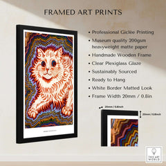 Kaleidoscope Cat Psychedelic Feline Poster Wall Art Louis Wain Exhibition Art Print framed with vibrant colors and patterns.