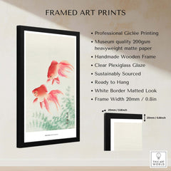 Exhibition Art Print Ohara Koson Two Veil Goldfish Japanese Fish Poster in a framed display with professional giclée printing.