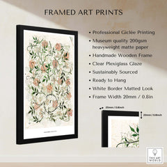 Exhibition Art Print William Morris Jasmine Pattern Floral Botanical Wall Art in a framed design with description details.
