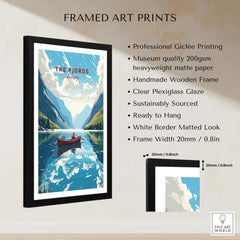 Fjords Wall Art Norway, framed art print featuring a serene fjord scene with a boat, perfect for home décor.
