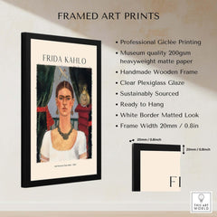 Frida Kahlo Self Portrait Time Flies 1929 Vintage Art Print Poster with black frame and white border details.