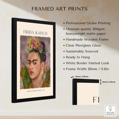 Frida Kahlo Self Portrait Dedicated Dr Eloesser Floral Poster Art Print in a framed art print display.