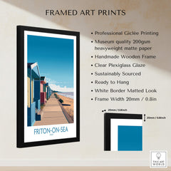 Frinton-on-Sea England Wall Art – Colorful Seaside Beach Hut Decor Print featuring framed art print details.