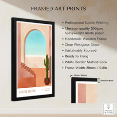 Galerie Bohème Moroccan Archway Cactus Art Print Terracotta Wall Decor Poster in a black frame with a cactus.