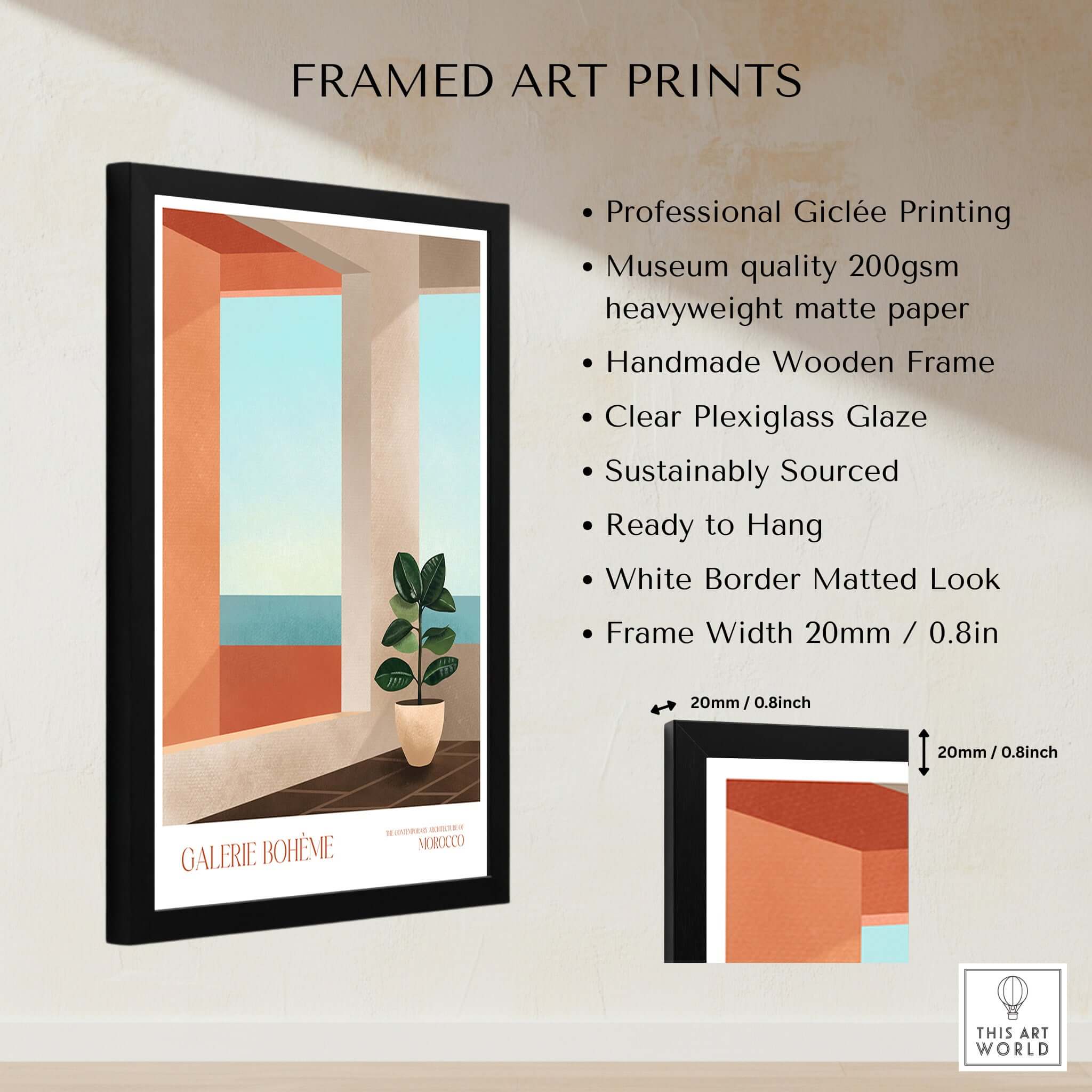 Galerie Bohème Ocean View Window Moroccan Style Art Print Boho Decor Poster featuring a framed art print with vibrant colors.