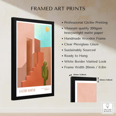 Galerie Bohème Abstract Moroccan Stairs Cactus Poster Desert Wall Art Print framed with a black wooden frame and clear glaze.
